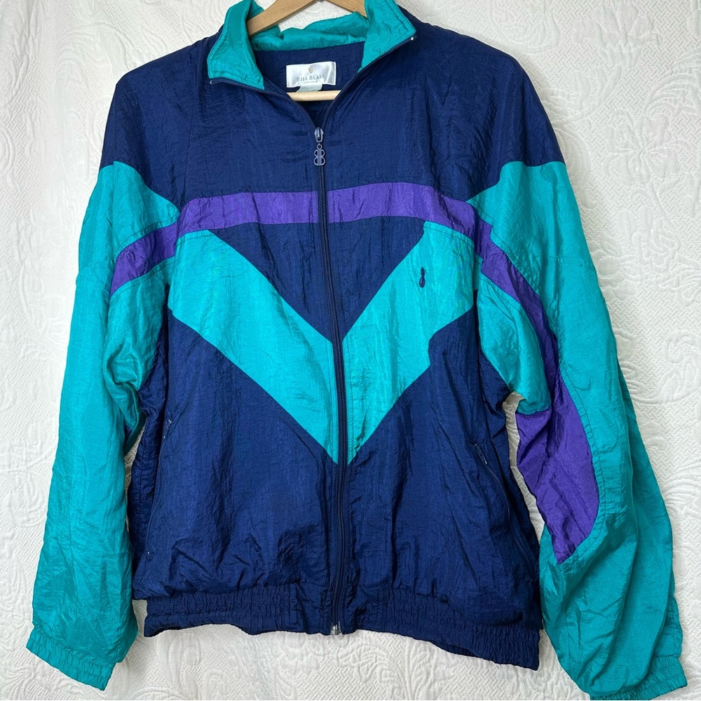 Bill Blass VTG 90s Color Block Blue Green Purple Windbreaker Track Jacket